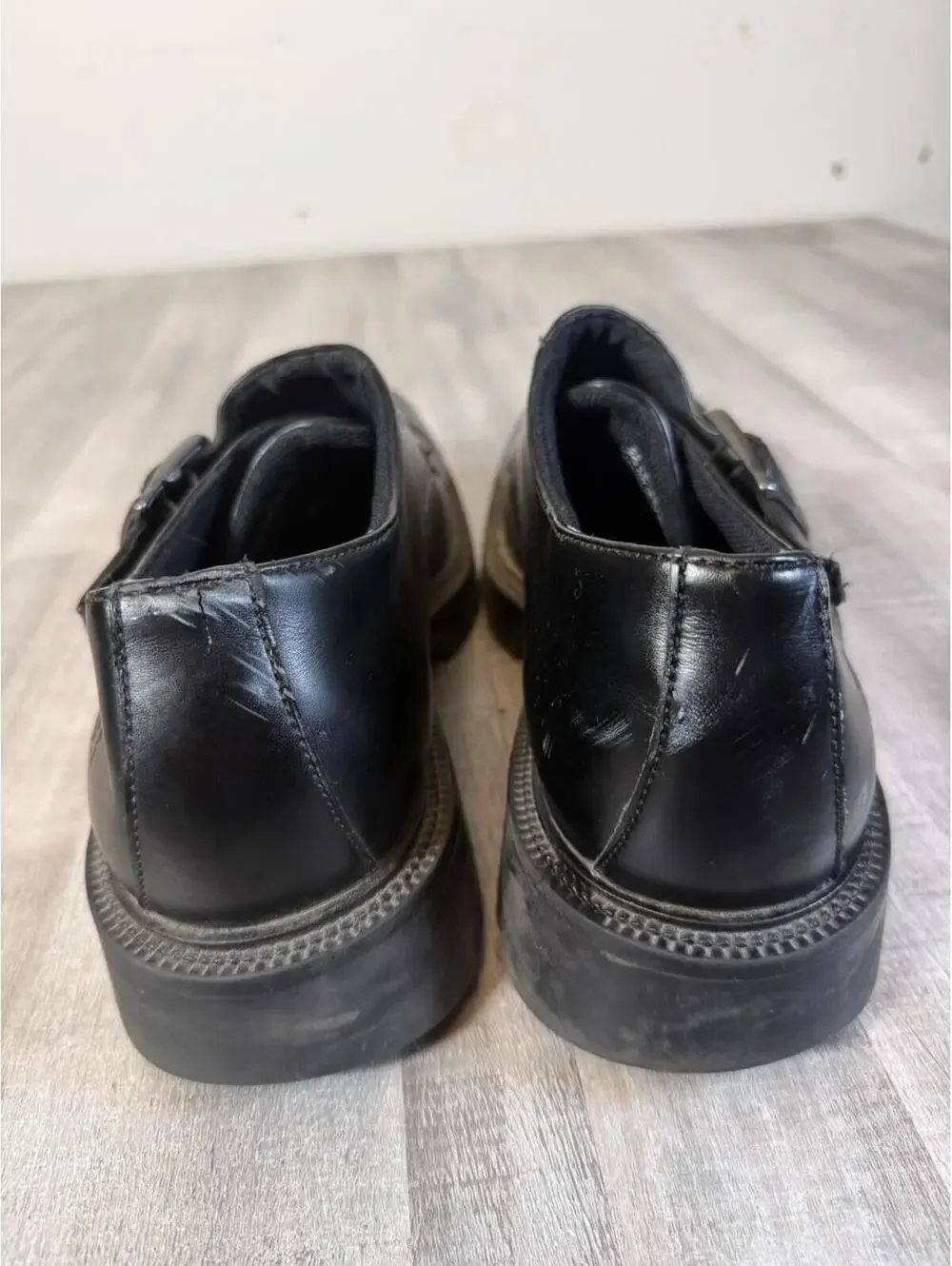 Skechers Mens Size 13 Black Leather Y2K Chunky Buckle Strap Moto Goth Platform